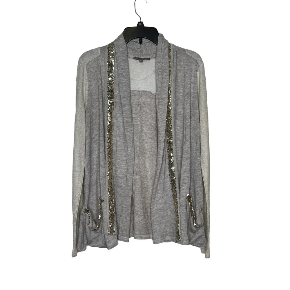 Miss Me Women's Cardigan‎ Sweater Sparkle Open Front Gold Sequins Pockets Small